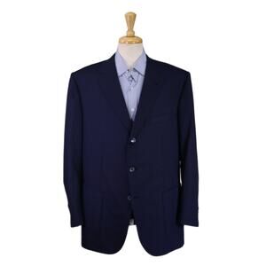 Battistoni Roma Bespoke Royal Blue Woven Patch Pocket Wool Blazer Jacket 46L